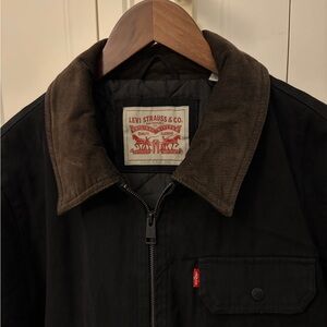Levi's Men's Black and Brown Cotton Canvas Coat.
